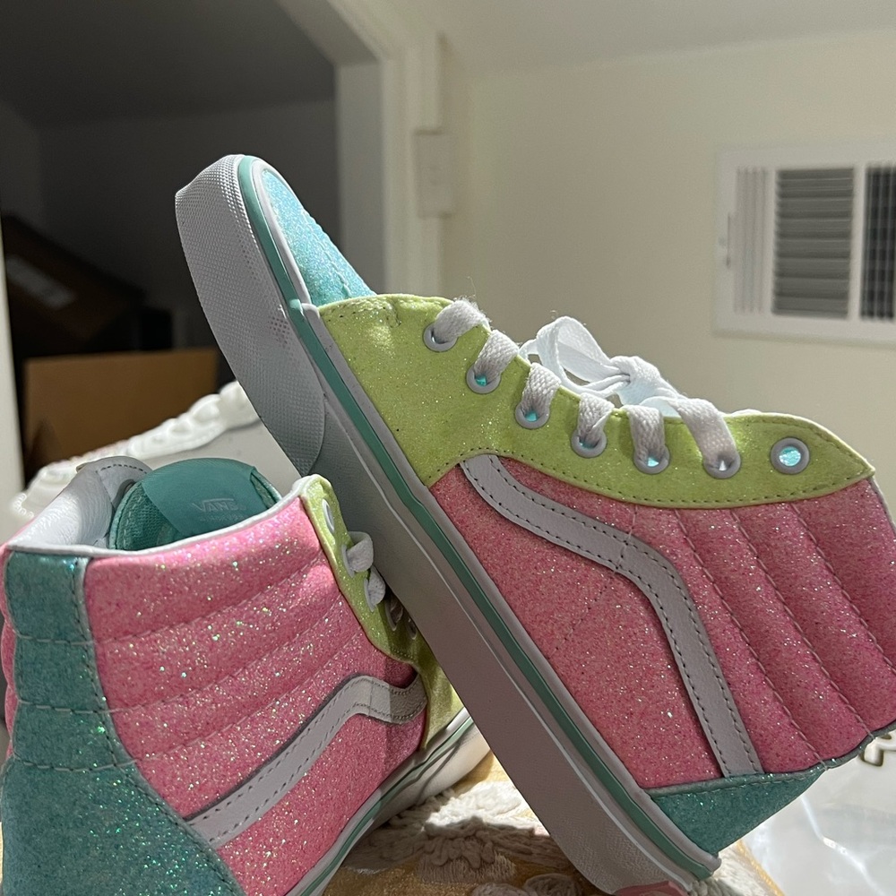 Vans Kids Glitter Low-Top Sneakers in Pink, Green & Teal